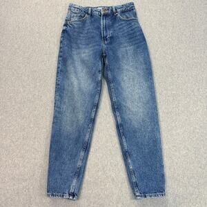 Bershka Mom Jean WMNS Size 6 Med VTG Wash Blue Denim High Waisted Straight Leg